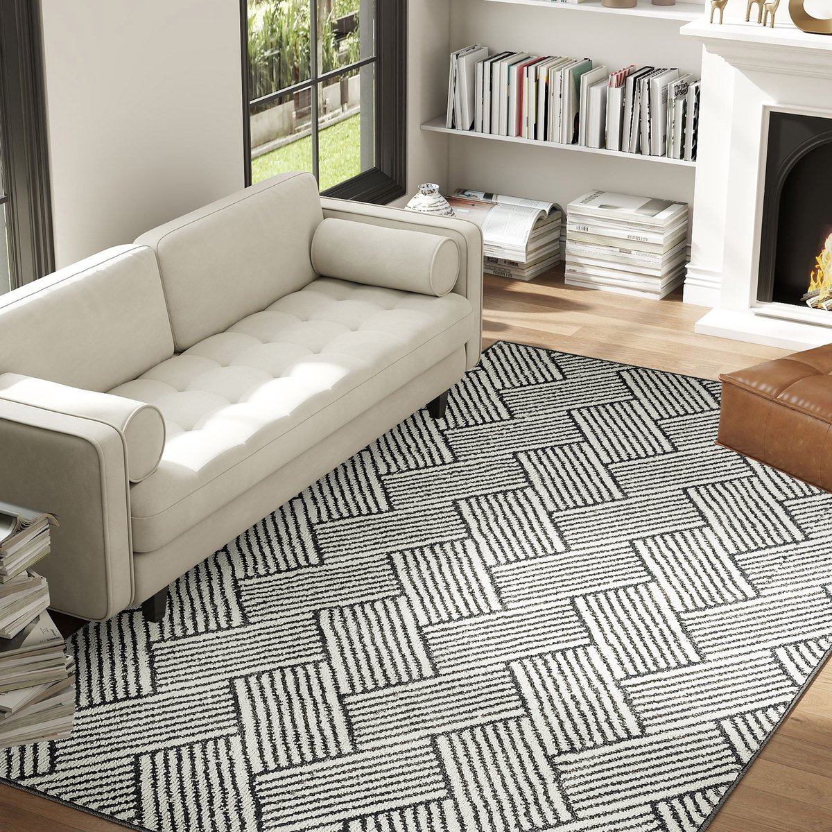 TEKROA® Vloerkleed 200x140 cm - Kortpolig Tapijt - Machinewasbaar & Hypoallergeen - Voor Woonkamer & Slaapkamer -kantoor - Grijs