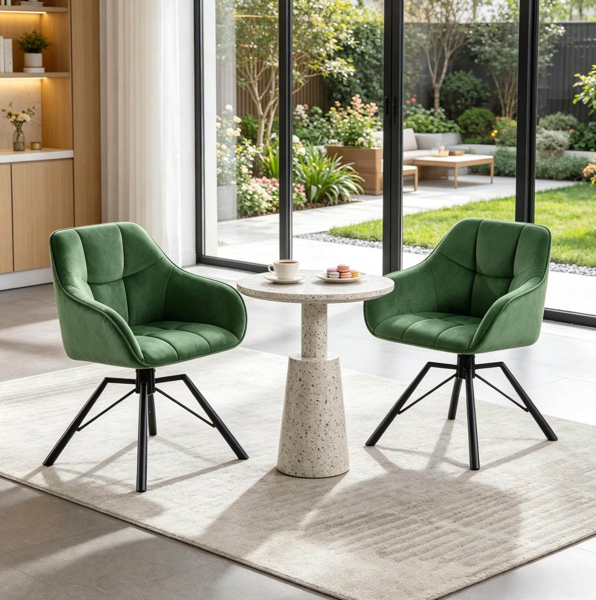 HAUSS SPOLE Eetkamerstoel - Draaibare Stoel Met Armleuningen - Set Van 2 - 360 Graden Comfort - Voor Eetkamer En Keuken - Velvet Donkergroen