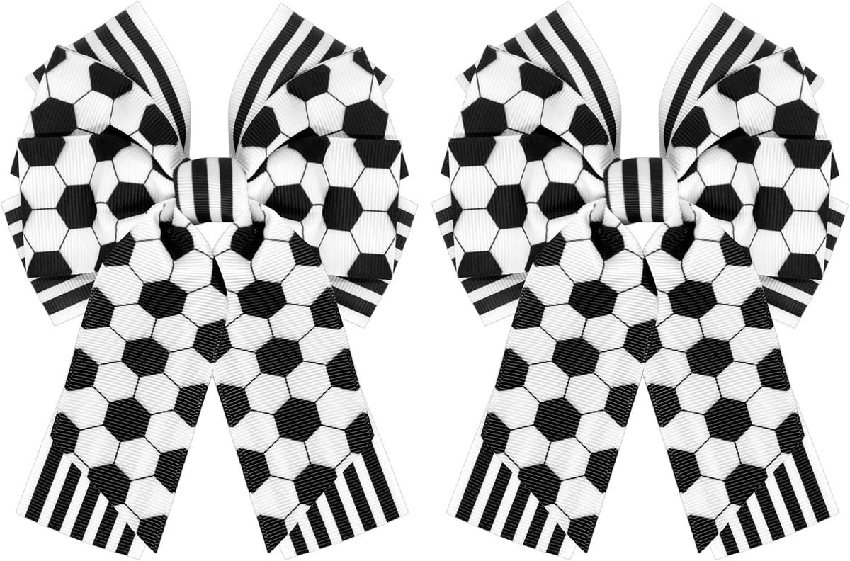 Voetbalstrikjes voor in het haar - 2 stuks zwart-wit design, trendy haaraccessoires voor dames, perfect cadeau voor vrouwelijke voetbalfans