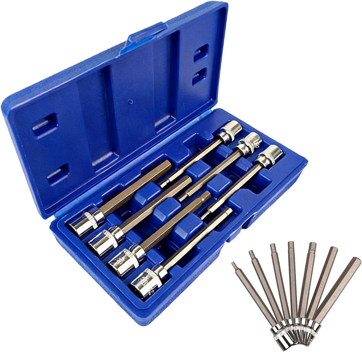 SnelShoppen - 7-delige inbussleutelset 3/8 inch, CR-V stalen inbussleutels 3-10 mm, hex-bit-socket set met bewaardoos voor slagschroevendraaier en mom