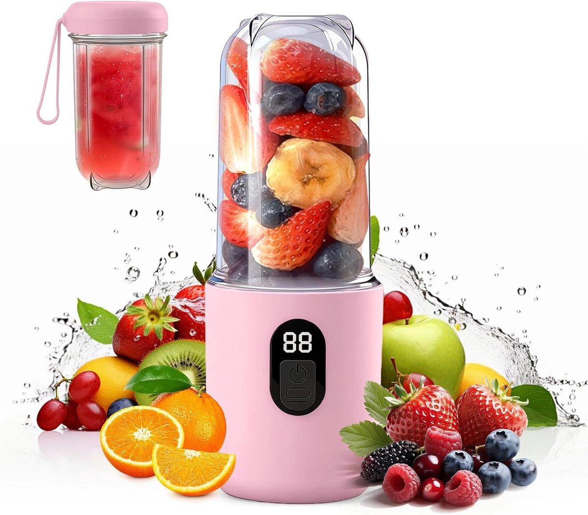 Draagbare Mixer - Smoothiemaker To Go - Verse Drankjes Maken - 16-Blads Messysteem - 500 Milliliter - Roze