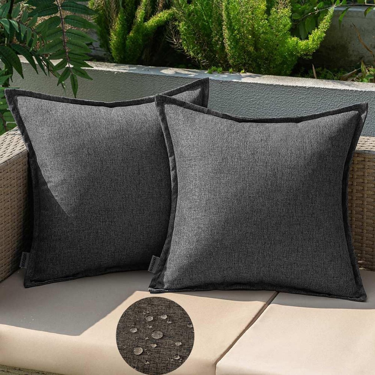 SnelShoppen - Set van 2 EMEMA Outdoor kussen 40x40 weerbestendig kussensloop donkergrijs | Waterdicht decoratief kussen, kussenhoezen voor tuin, bank,
