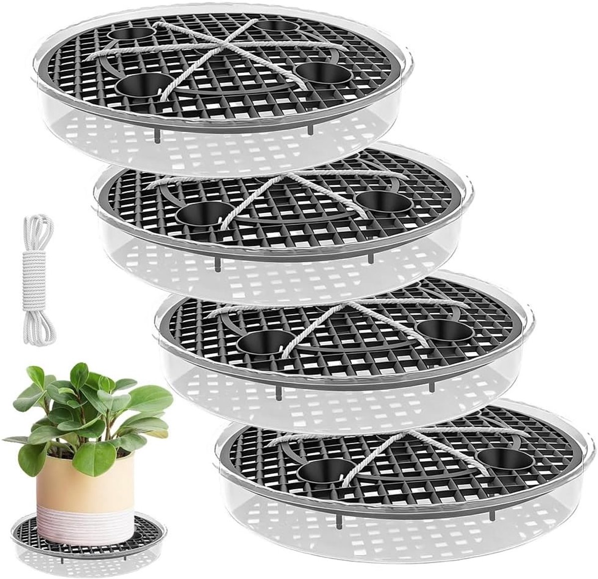 Set van 4 Zelfwaterende Stoffen Potten met Coasters - Automatisch Wateringssysteem voor Huishoudelijke Planten, Ideaal voor Binnen- en Buitenplanten