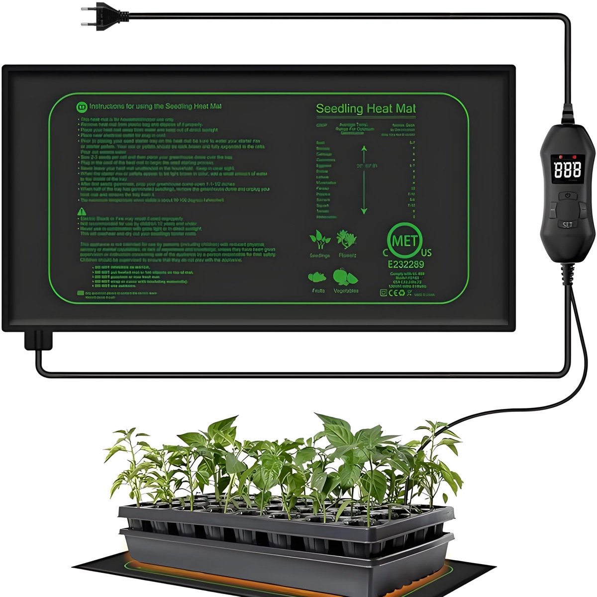SnelShoppen - Digitale verwarmingsmat voor planten met thermostaat, IP67 waterdicht, 50 W,