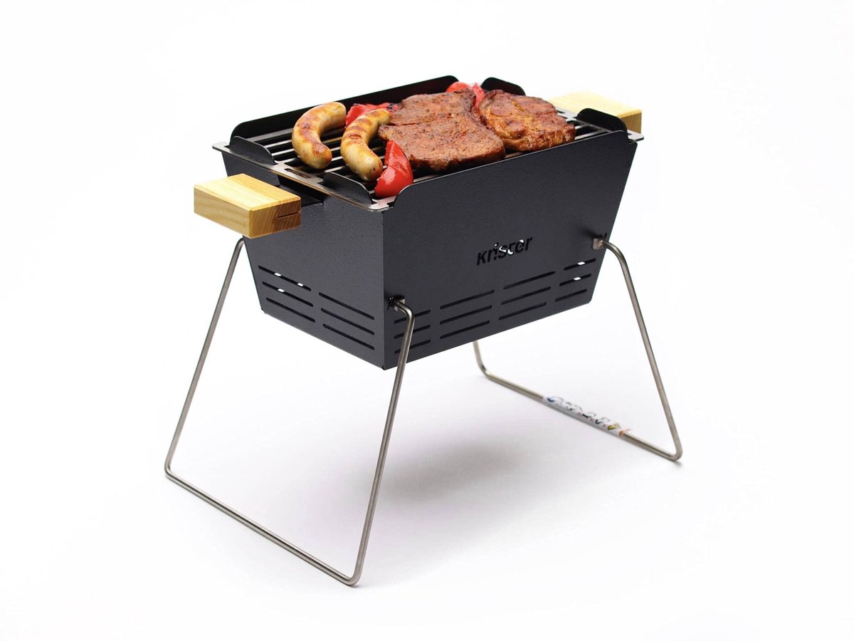 SnelShoppen - Knister Grill Houtskoolgrill - Klein Stalen BBQ Grill voor Tuin of Balkon - Inklapbare Pootjes voor Eenvoudig Transport - Geschikt voor