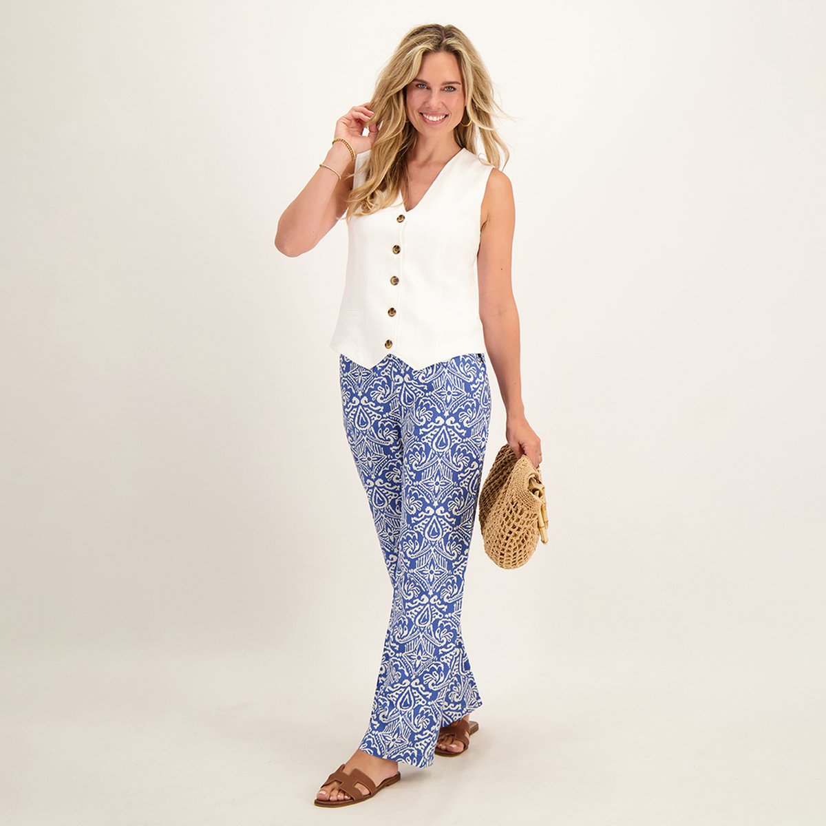 Je m'appelle Dames Broek Straight fit - Blauw - Maat XXL