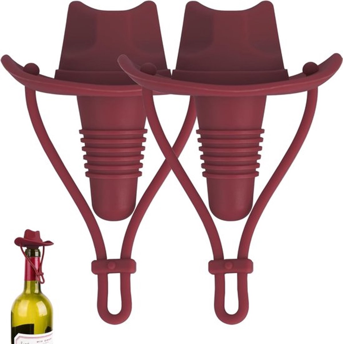 Siliconen Flessenstopper in Cowboystijl - 2 Stuks, Herbruikbare en Schattige Deksel voor Versheid van Dranken, Perfect als Cadeau voor Vrienden en Familie