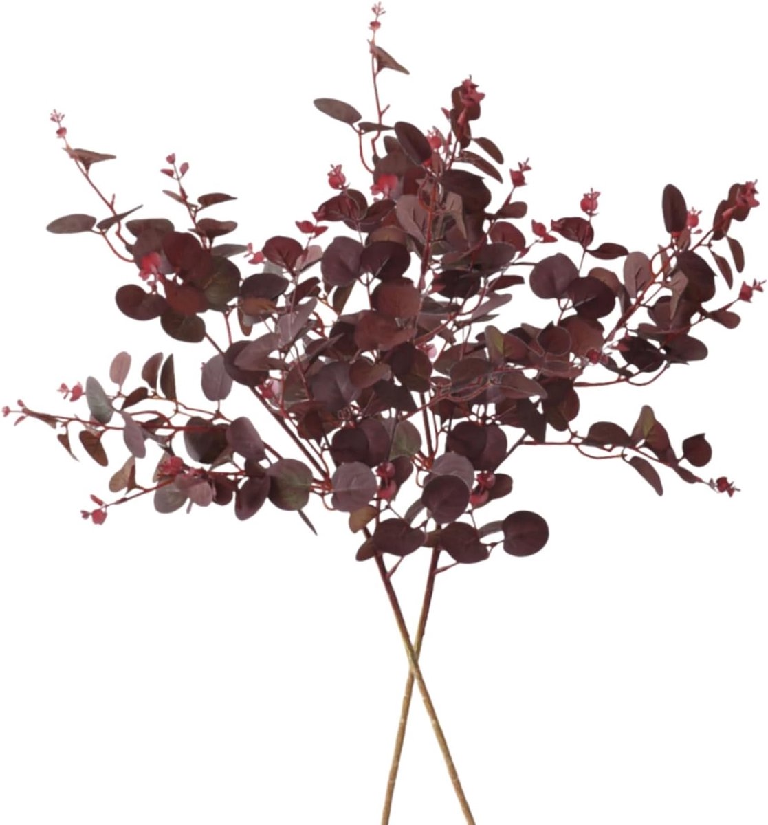 SnelShoppen - 2 Stuks Kunstplanten Eucalyptusbladeren 73,7 cm - Wijnrood Herfststengels voor Binnenhuis Decoratie, Bruiloft en Feest - Nep Eucalyptus