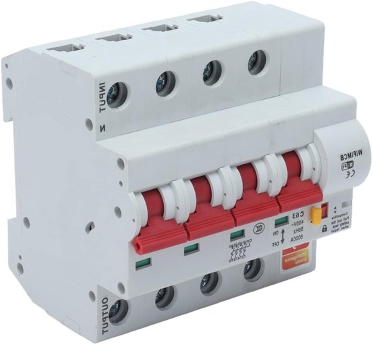 WiFi-stroomonderbreker met 4 polen, vlamvertragende behuizing en veiligheidsvergrendeling voor AC400V (63A)