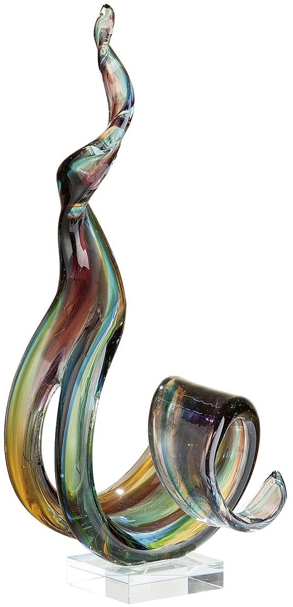SnelShoppen - GILDE GLAS Sculptuur Marea - Handgemaakt Glas Decoratief Object - H 38 cm - Unieke Kunst voor Thuis, Tuin, Feest en Speciale Gelegenhede