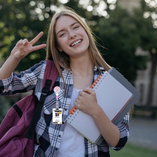 Verstelbare Badge Reel met Krokodillenclip, Schattige Regenboog ID Houder, Stevige ID Kaart Houder voor Verpleegkundige, Onderwijs en Studenten — afbeelding 3