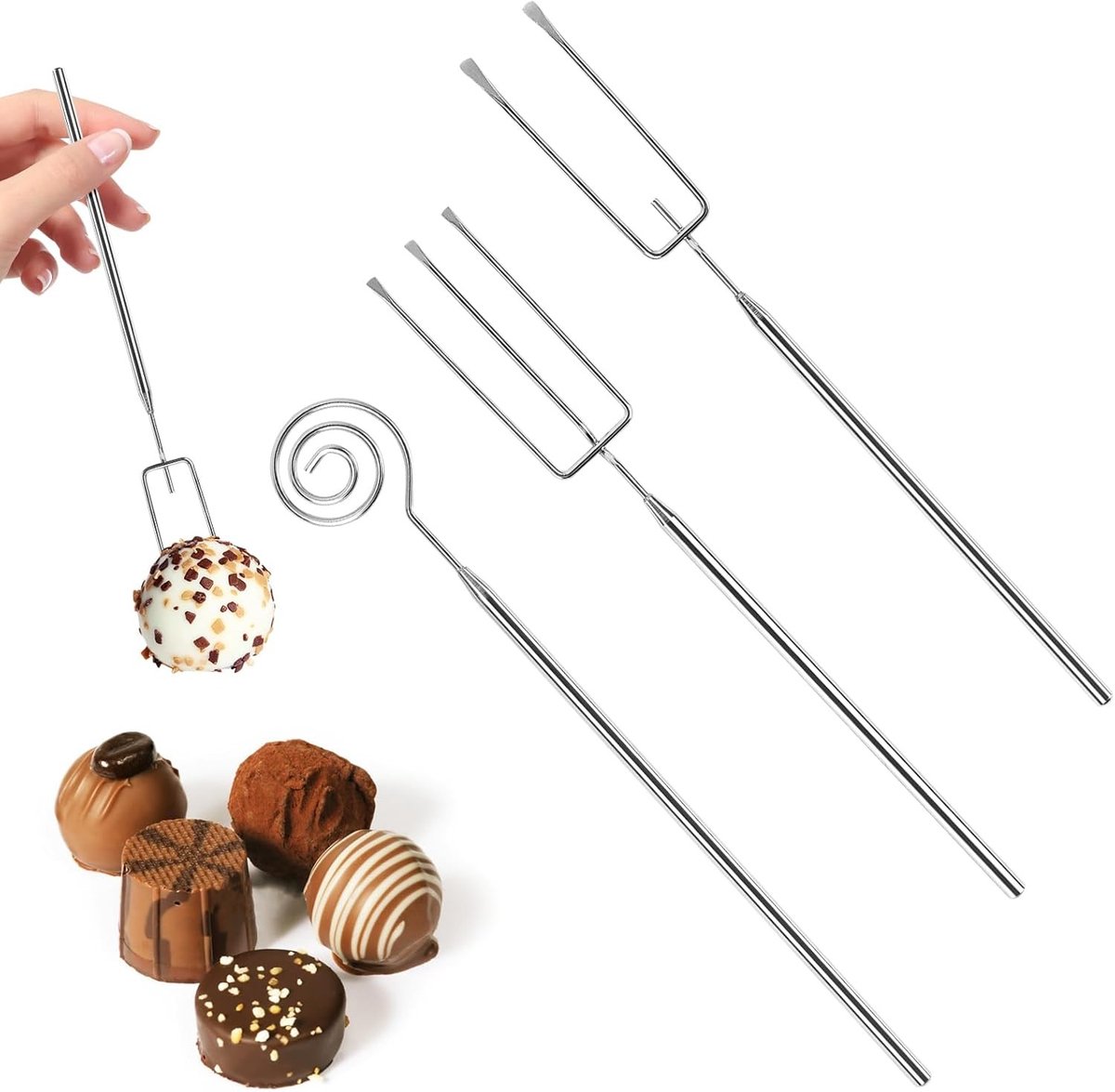Set van 3 chocolade praline vorken voor fondue en dessert, ideaal voor feestelijke gelegenheden