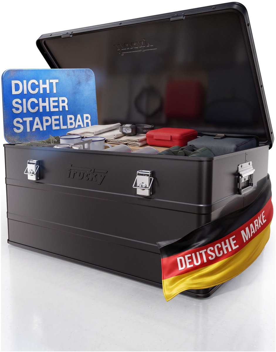 Aluminium kist met deksel – Selectie: Zwarte aluminium kist, transportkist, metalen kist, opbergcontainer – Afsluitbare metalen kist Trucky