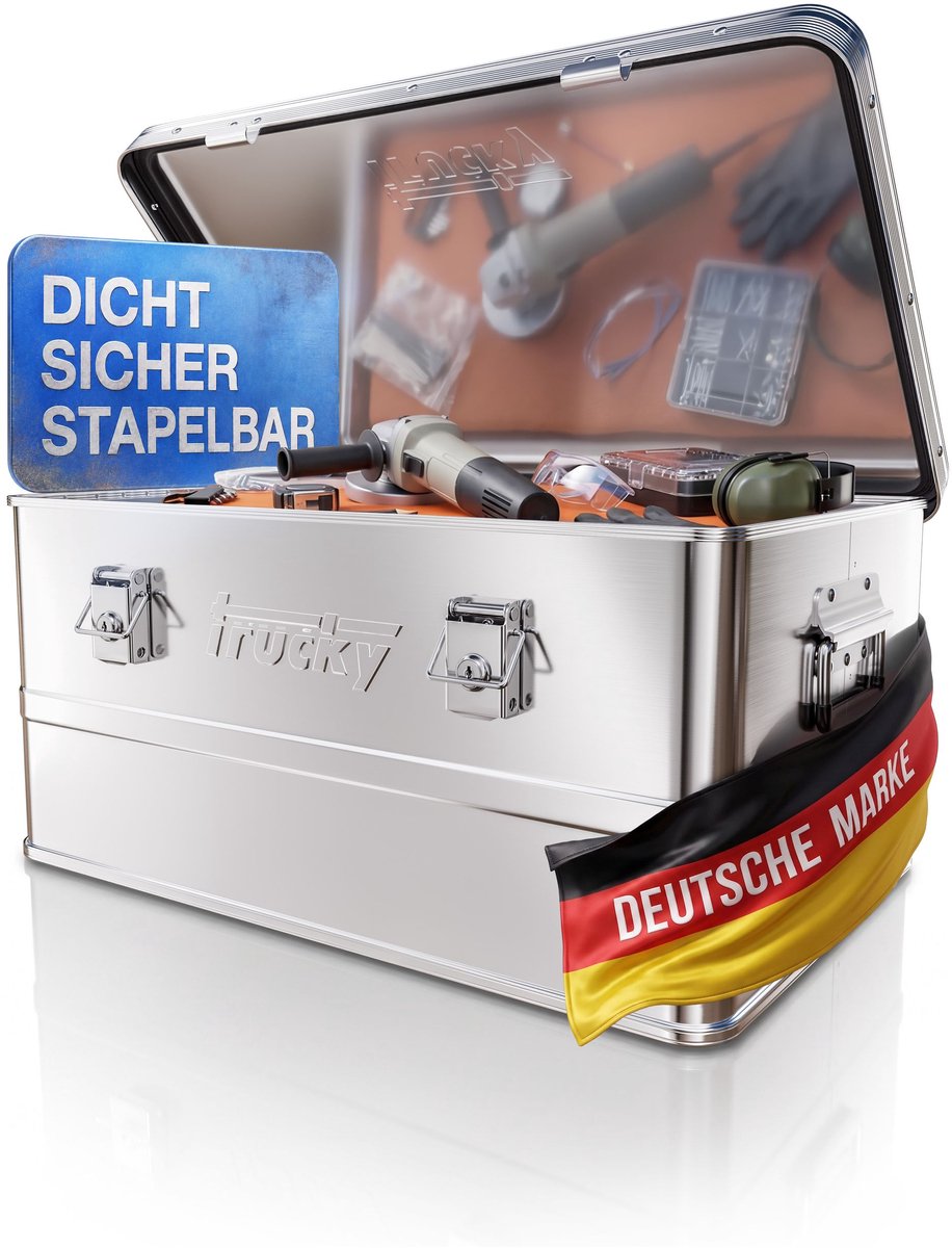 Aluminium doos met deksel – Zilveren aluminium kist – Selectie van transport-, metalen en opbergdozen – Afsluitbare metalen kist – Trucky
