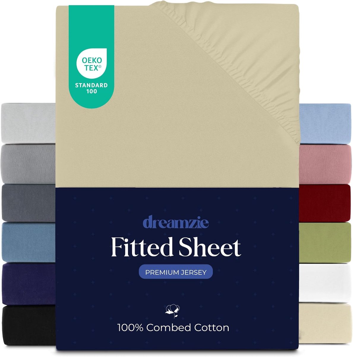 SnelShoppen - Dreamzie Premium Hoeslaken 200 x 200 cm voor Dikke Matrassen tot 27 cm - 100% Jersey Katoen, 150 g/m², Oeko-Tex-gecertificeerd, Beige Be