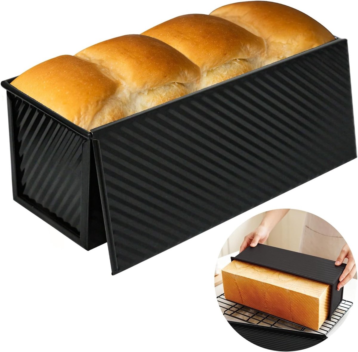 Grote antiaanbak toastbroodbakvorm met deksel van koolstofstaal voor perfect gebakken brood en taarten, 1000 g capaciteit
