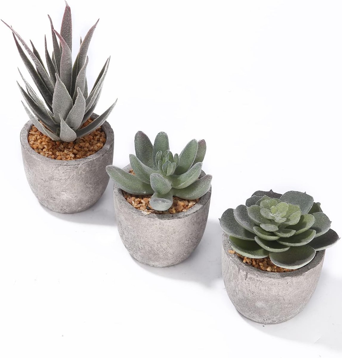 SnelShoppen - 3 Stuks Kunstplanten met Grijze Pot, Gesimuleerde Aarde, Kunstvetplanten voor Woonkamer, Slaapkamer en Badkamer Decoratie, Groen, Kleine