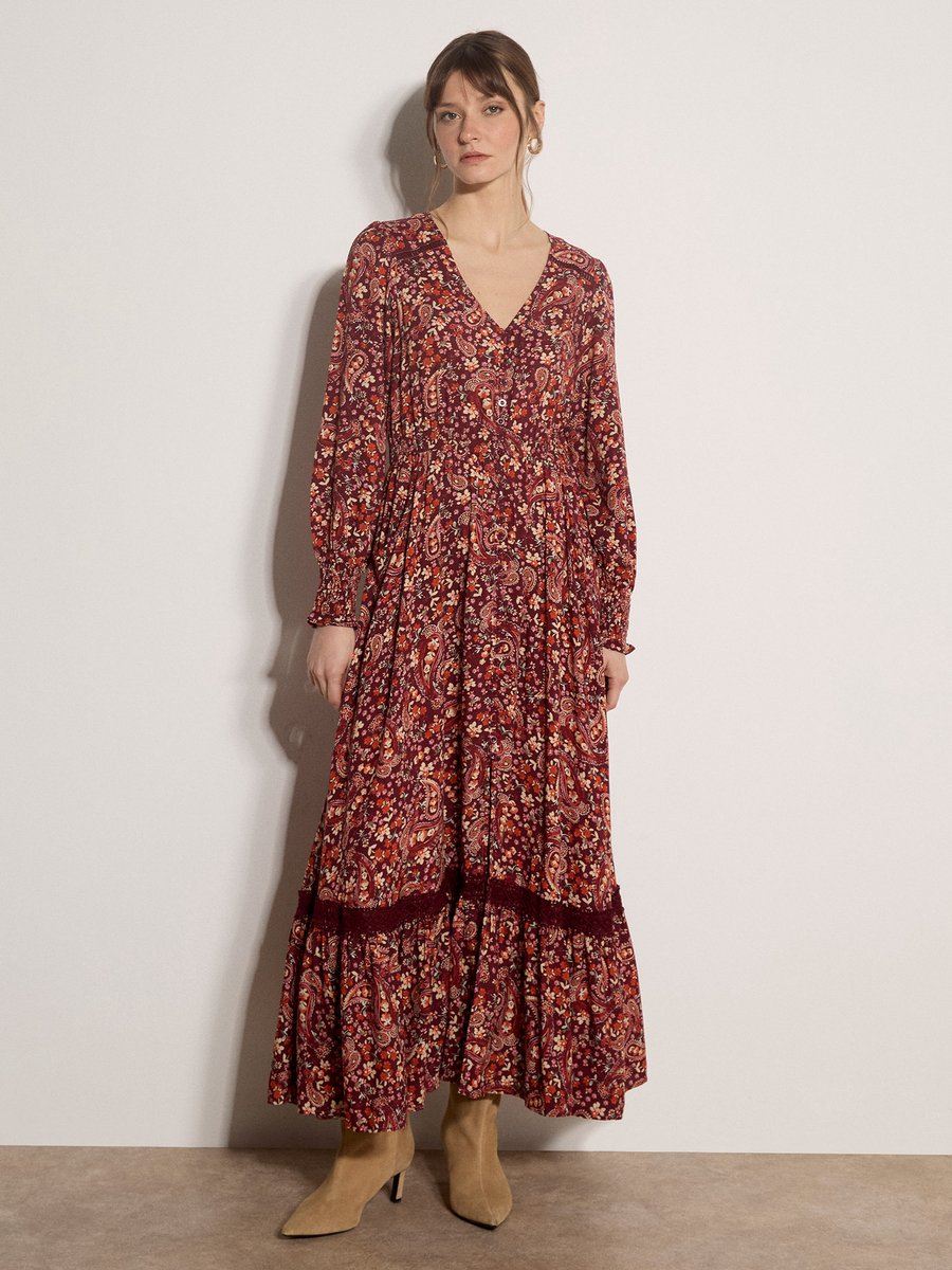 Maxijurk met paisley-bloemenprint