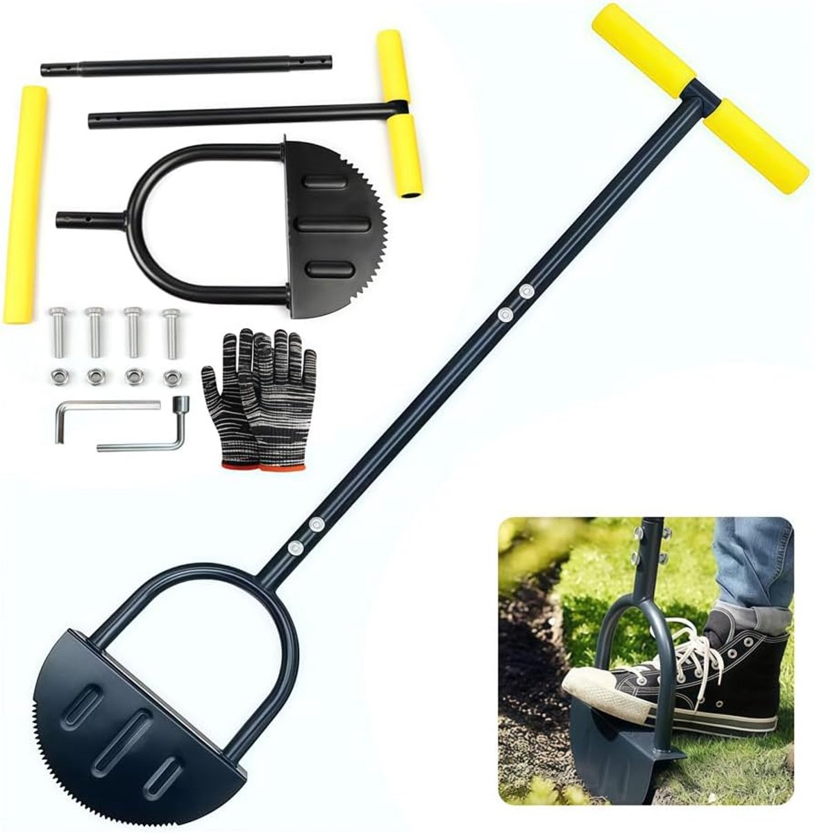 SnelShoppen - Gazonkantsteker met Steel 107 cm - Gazonsteker met Wortelzaag en T-greep - Professionele Randsteker voor Tuinranden en Trottoirs - Hoogw