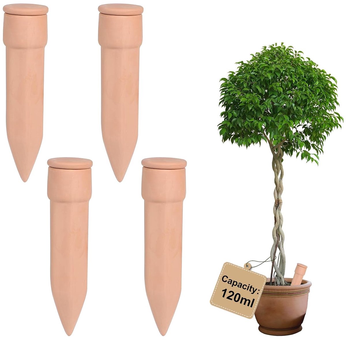 SnelShoppen - 4 x 120 ml Kleikegel Irrigatie met Deksel - Planten Waterdispenser - Automatische Irrigatie voor Kamerplanten - Gietkegel Irrigatiesyste