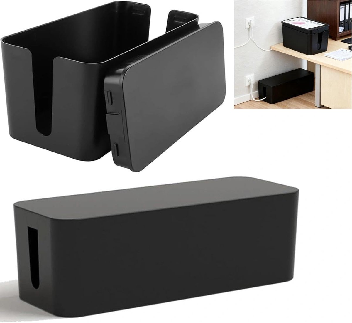 2 stuks kabelbox, kabelmanagementbox, kabelorganizer, kabelverzamelaar met zijdelingse ingangen, voor het verbergen - ShopVlot