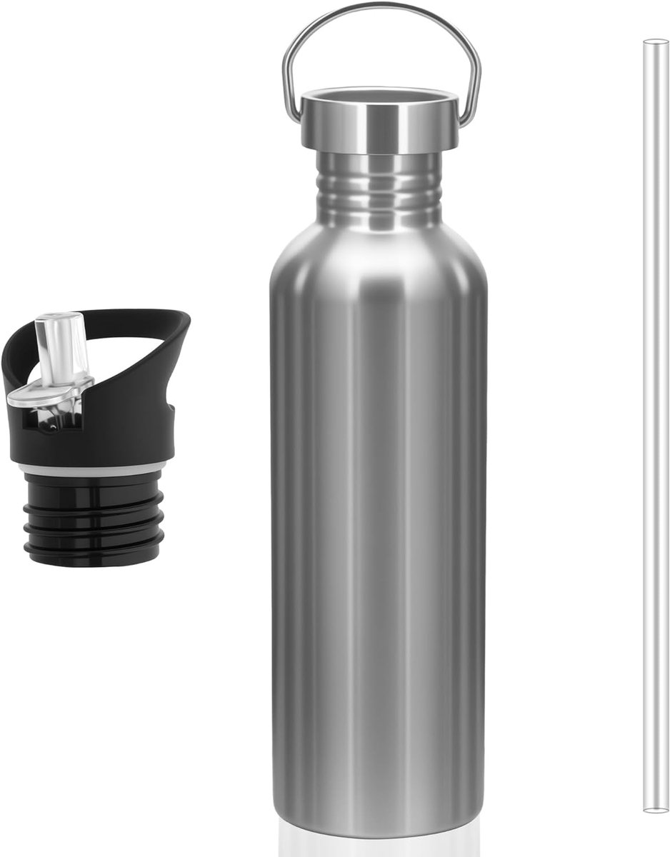 Thijox - Roestvrij Stalen Waterfles 1000 ml - Herbruikbare, Lekvrije Fles met Twee Deksel, Lichtgewicht en BPA-vrij voor Sport, Yoga, Fietsen, Kantoor