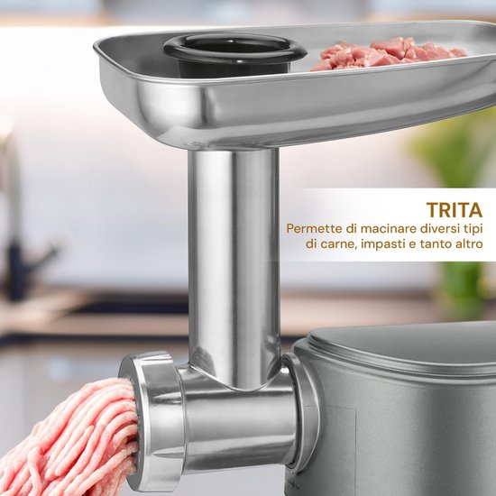 Krachtige Planetaire Mixer 1200W met 6.2L RVS Kom, Inclusief Deegkneedhaken, Garde en Vleesmolen — afbeelding 3