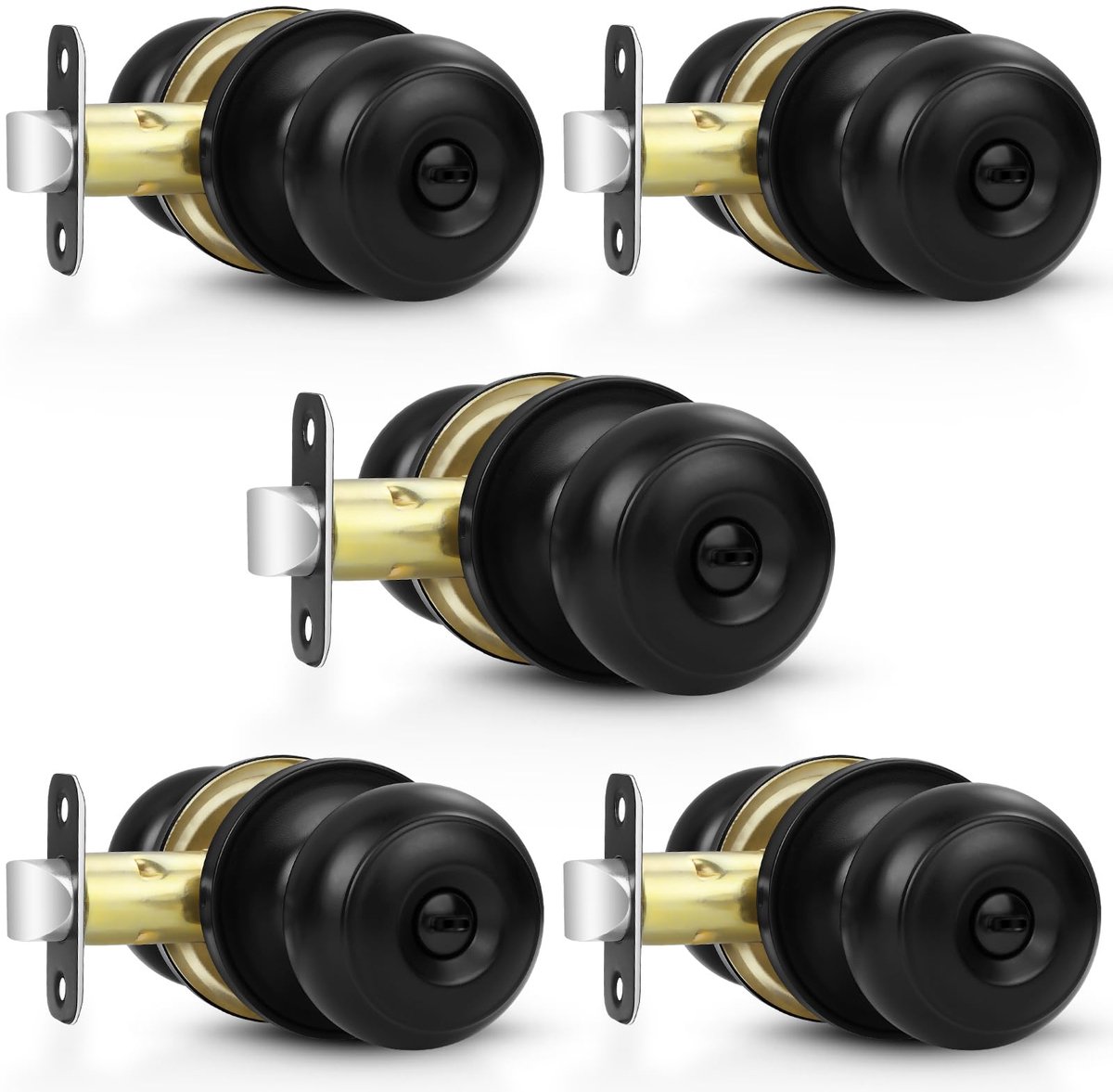 SnelShoppen - 5 Pack Zwarte Deurknoppen Interieur Deurknoppen Ronde Bal voor Slaapkamer Badkamer Privacy Deurbeslag Modern Design
