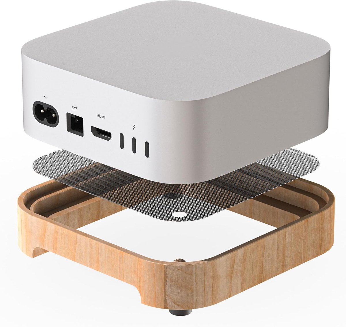 Houten Stand voor Mac Mini M4/M4 Pro (2024) – Stabiel met Stoffilter, Geoptimaliseerde Warmteafvoer en Toegang tot de Aan/Uit-knop, Ideaal voor Thuiswerk en Kantoorgebruik