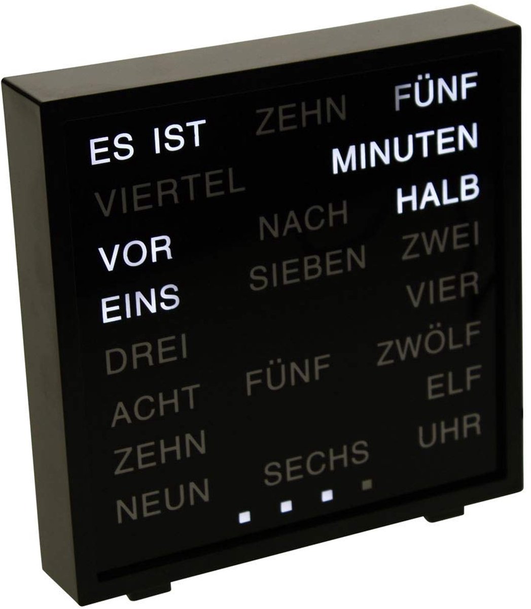 SnelShoppen - LED Woord Klok - Woordklok in Woorden - Klok in het Nederlands - Zwart - 17x16.5 cm - Modern Interieur - Perfect voor Woonkamer en Slaap