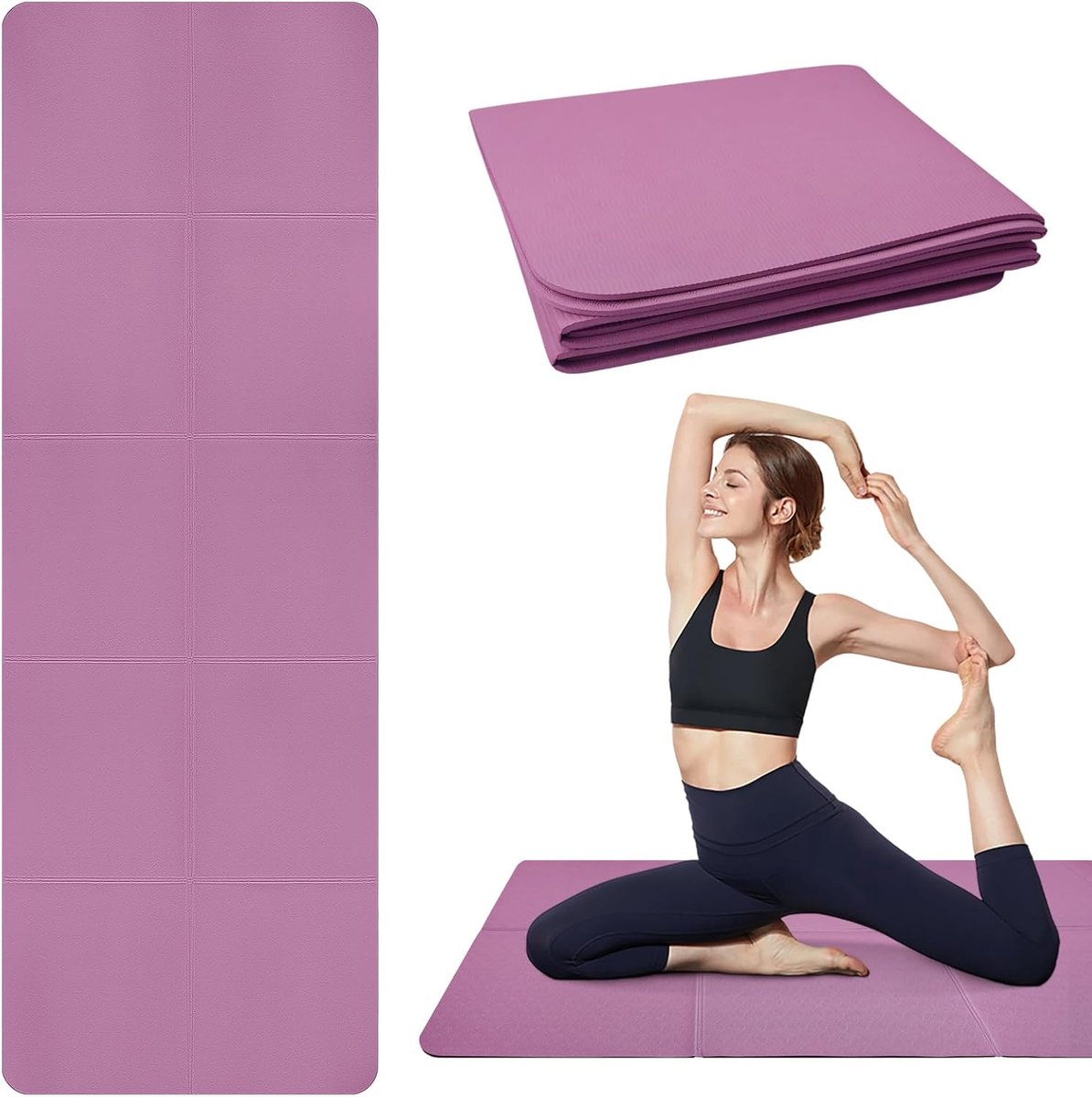 SnelShoppen - Opvouwbare Yogamat Draagbare Fitnessmat Reisyogamat Antislip Sportmat van TPE Voor Pilates Gymnastiek Training en Reizen 183 x 61 x 0,5