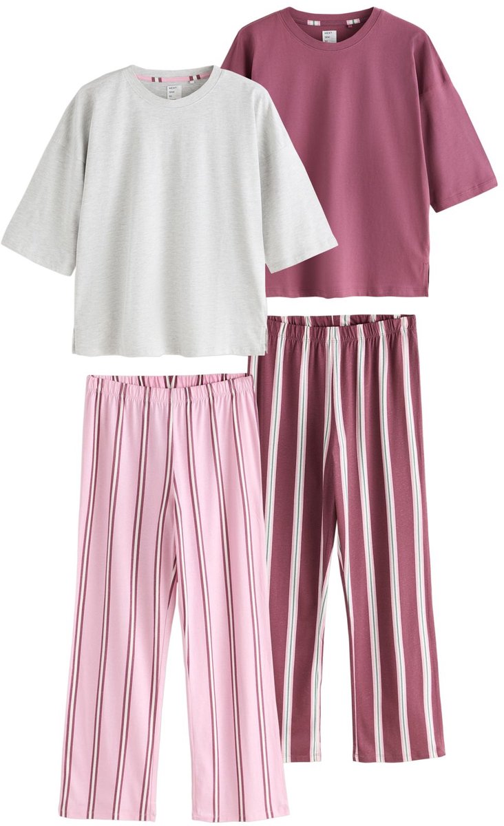 Next Dames - Set van 2 pyjama's met korte mouwen - Roze Burgundy/Pink Stripe