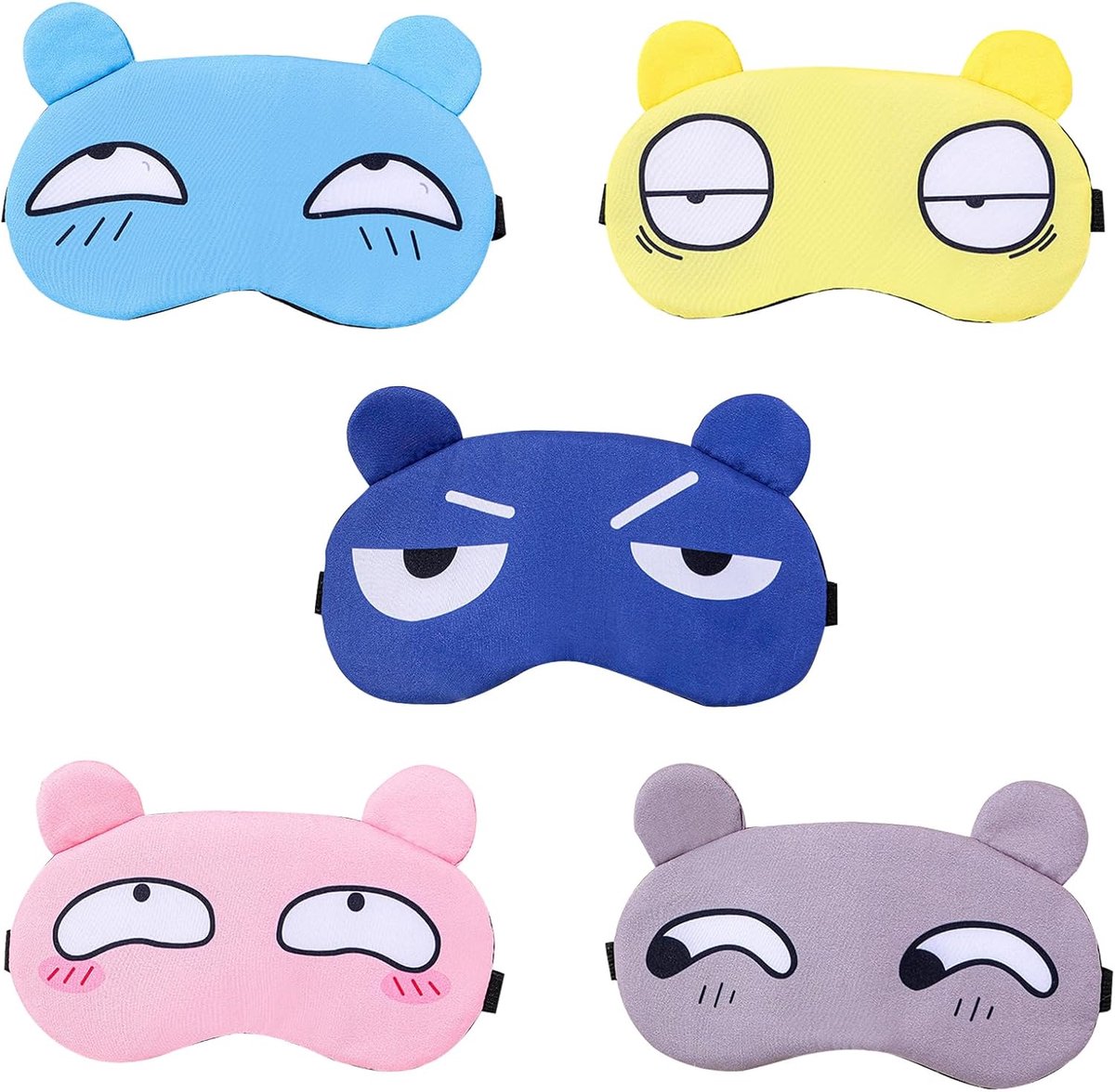 SnelShoppen - 5 Schattige Slaapmaskers met Verstelbare Band - Donkerte voor Dames en Heren - Perfect voor Reizen, Naps en Feesten - Unieke Cartoonkleu