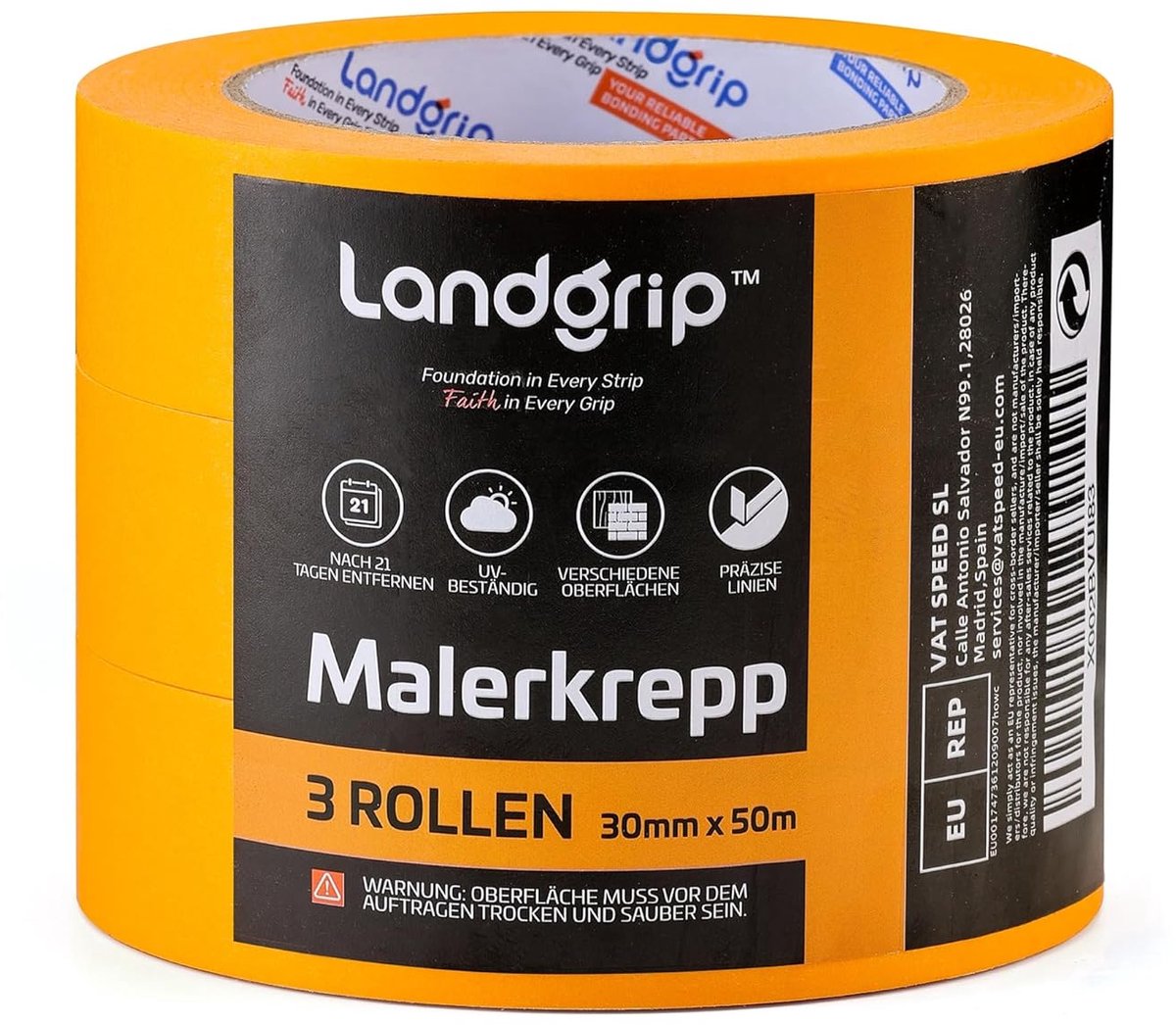 SnelShoppen - Professionele Malerkrepp Afplakband 3 Rollen 30 mm x 50 m - UV-bestendig Schilderstape voor Binnen en Buiten - Ideaal voor Renovatie, Ha