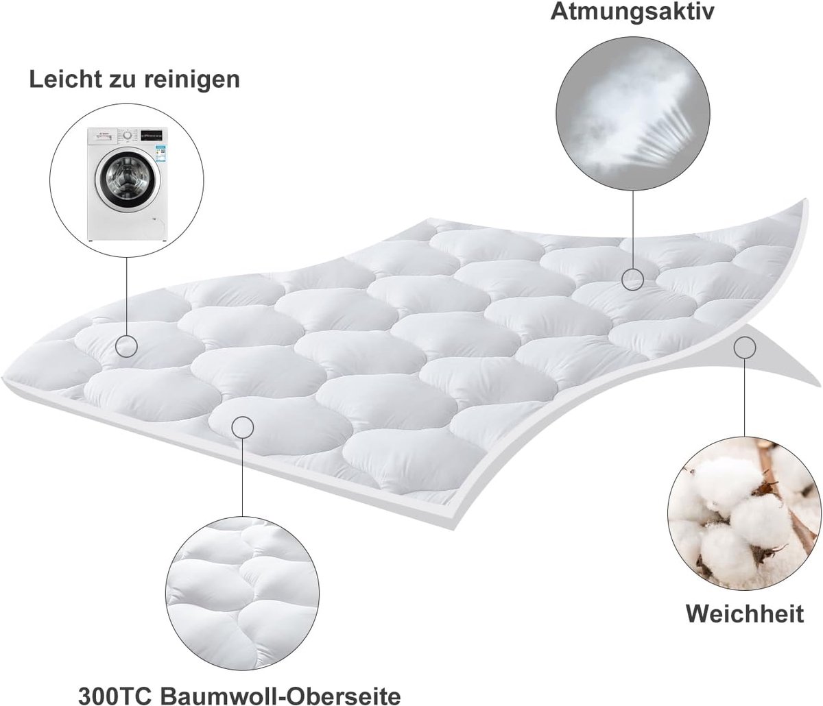 SnelShoppen - R.SHARE Matrasbescherker 180 x 200 cm, Zachte Topper, Ademend, 360 Graden Wikkelen, Dikke Matrastopper, Wasbaar, 3D-Net Overtrek, Oeko-T