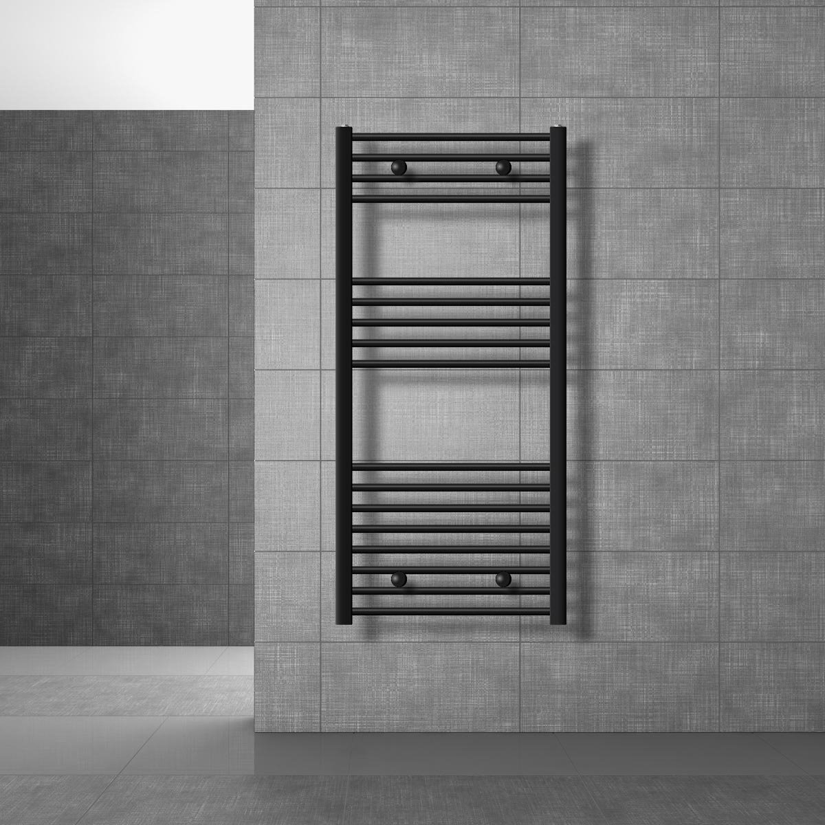Elektrische badkamerradiator met verwarmingselement 900W 600x1200 mm zwart mat rechte zijaansluiting & thermostaat digitaal display LuxeBath