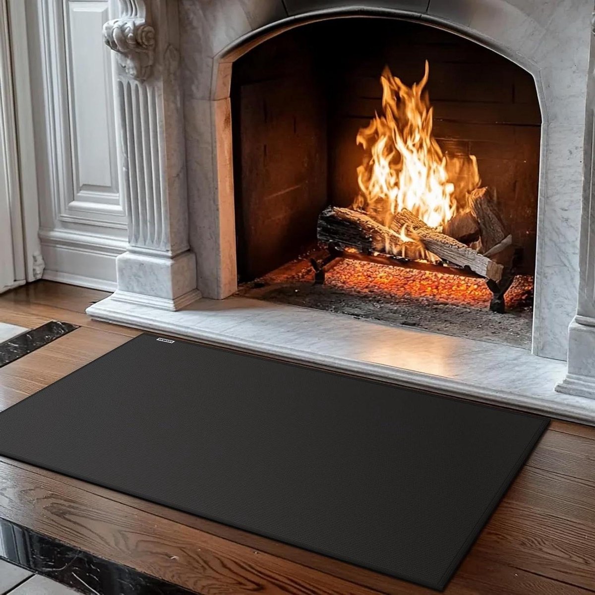 Haardtapijt - Vloerbeschermer - Open haard veiligheid - Brandwerend glasvezel - 71 x 122 cm - Zwart