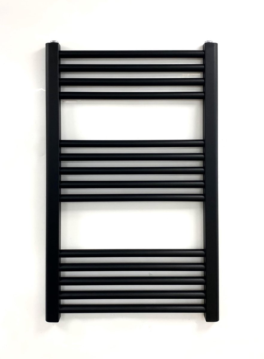 SnelShoppen - Handdoekradiator RVS Spiegelgepolijst Milano Serie Wandmontage H800xB500mm Mat Zwart - Luxe Badkamer Handdoekenrek