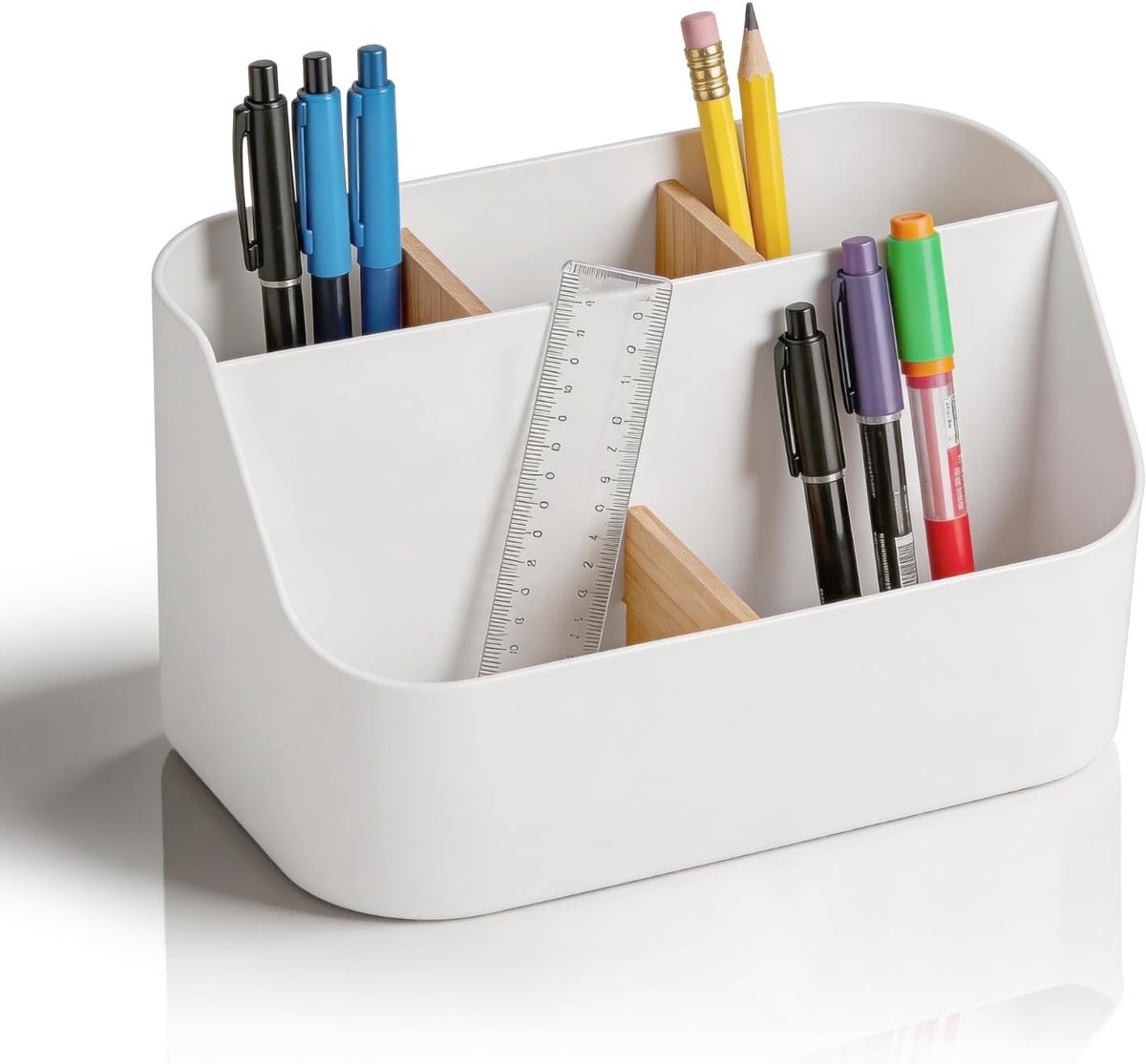 Desk organizer 5-compartimenten - witte pennenhouder - multifunctionele opslag - ideaal voor pennen en accessoires - ShopVlot