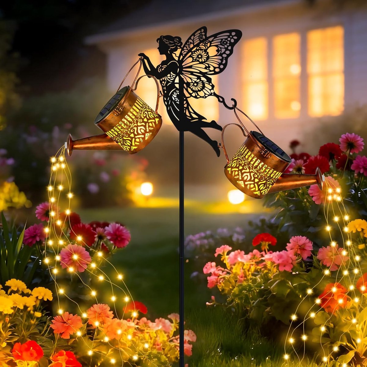 SnelShoppen - Gieter op zonne-energie, 2 stuks, IP65 waterdichte metalen zonnelamp voor buiten, vintage led-lamp, tuindecoratie voor bloembedden en tu