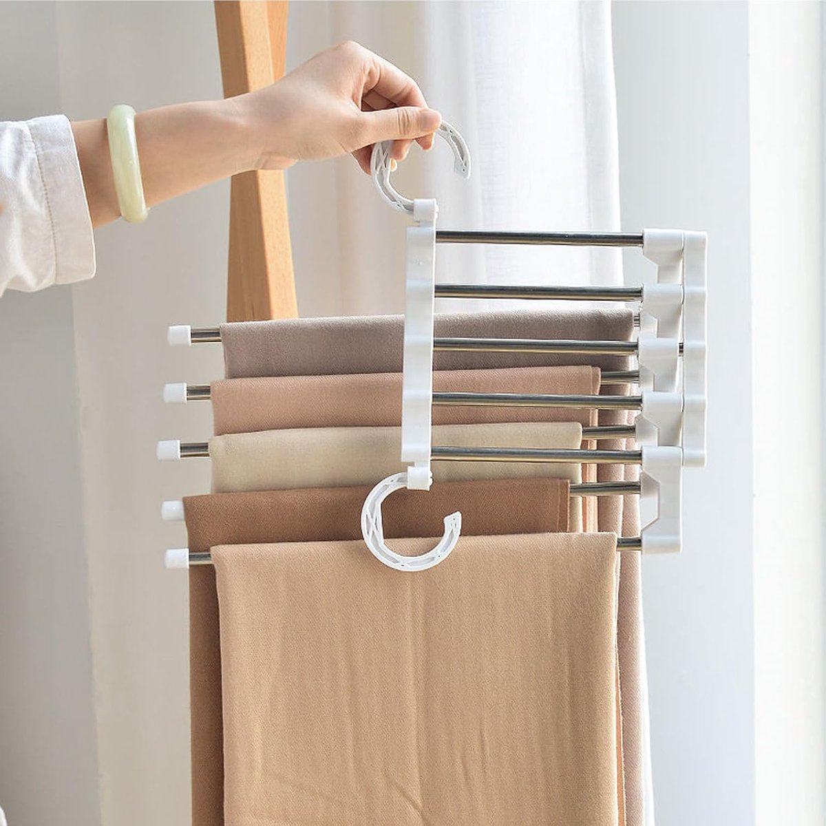 SnelShoppen - Ruimtebesparende broekenhangers set van 3, roestvrij staal, antislip, opvouwbare multifunctionele kledinghangers voor broeken, jeans en