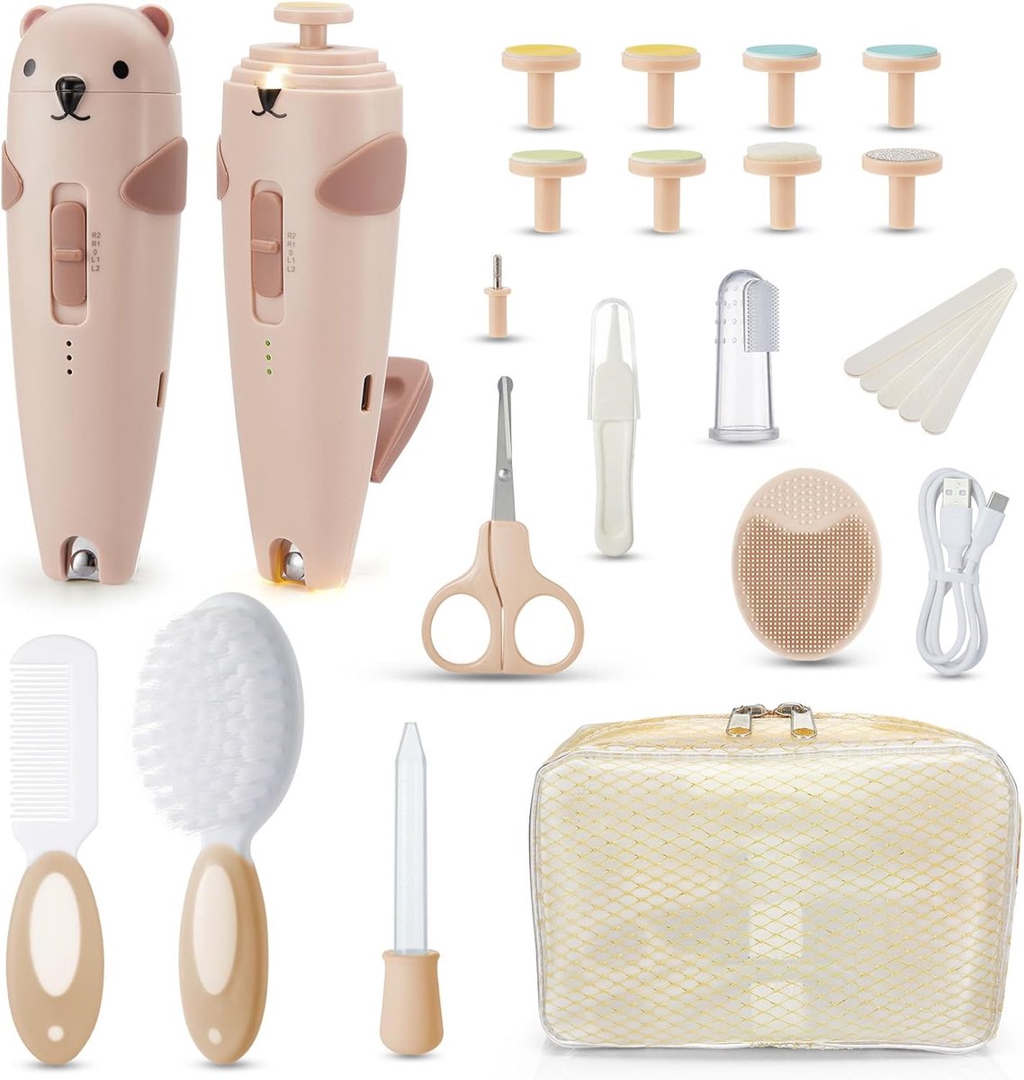 SnelShoppen - 27-in-1 babyverzorgingsset voor pasgeborenen, elektrische nagelvijl, complete verzorgingsset, veilig voor baby's, multifunctioneel, idea