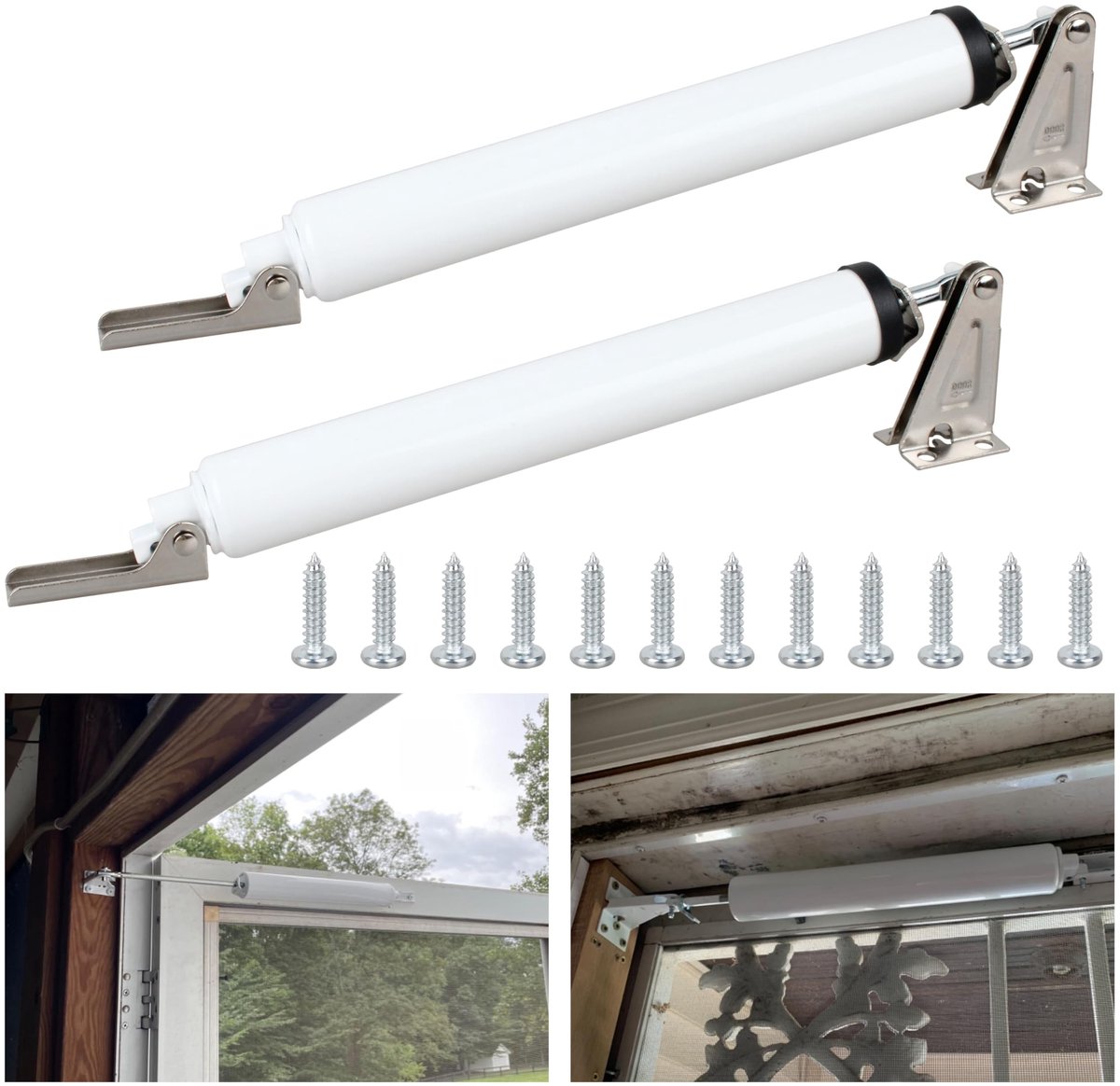 Automatische deurdranger set van 2 stuks - pneumatisch - wit - vervangingsonderdeel voor middelzware en zware winddichte deuren