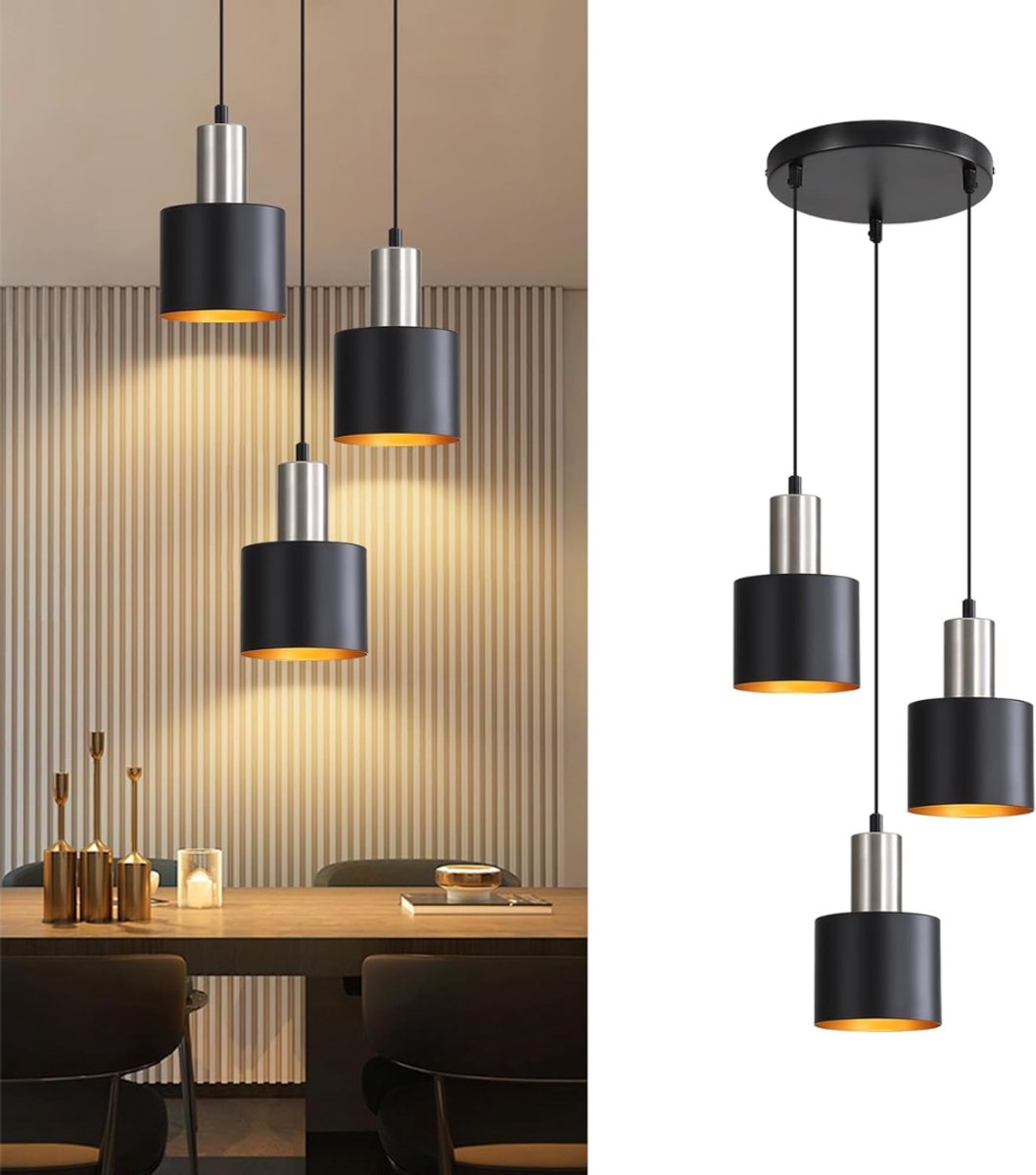 Lìon® Hanglampen Eetkamer - Plafondlamp - Hanglamp - Zwart - 22cm x 12cm x 173cm