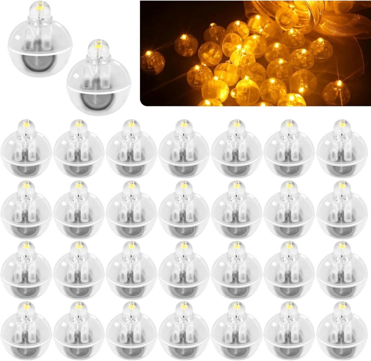 SSTRWGOOD 30 Stuks Lichtsnoeren voor Binnen - LED Ballonlichten Warmwit - Draadloze Mini Lampjes met Lange Batterijduur - Waterdicht Design Geschikt voor Feest-, Verjaardags- en Kerstdecoratie - Kunststof - Incl. batterijen