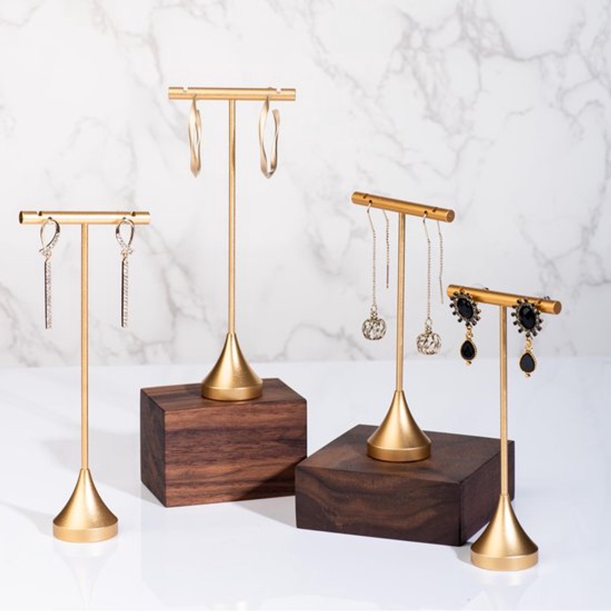 Oorbel Display - 4 Stuks - Gouden Sieradenhouder - T-Stand - Sieradenstandaard voor Kettingen - Sterk en Duurzaam - 11,9 cm en 15 cm Hoog