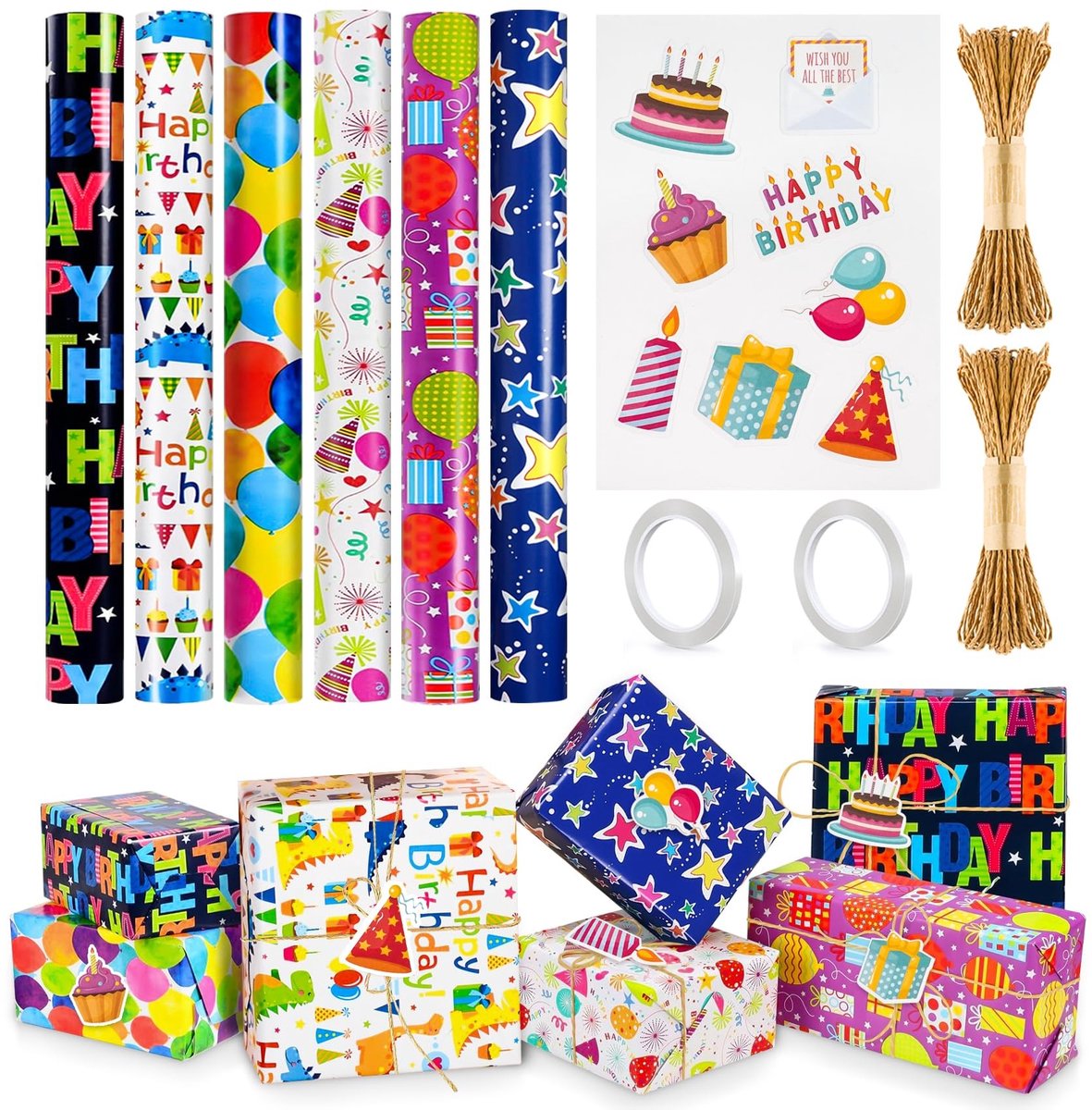 Solidchoice - Cadeaupapier Set met 6 Rollen en Diverse Patronen