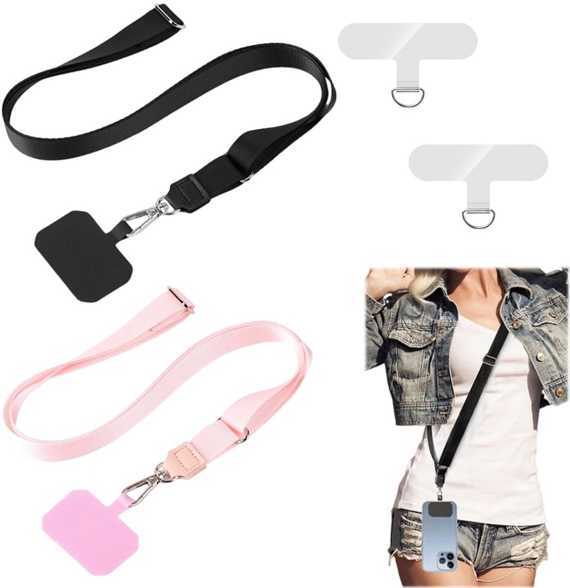 Solidchoice - Set van 2 Verstelbare Telefoon Lanyards met T-shaped Bevestigingen