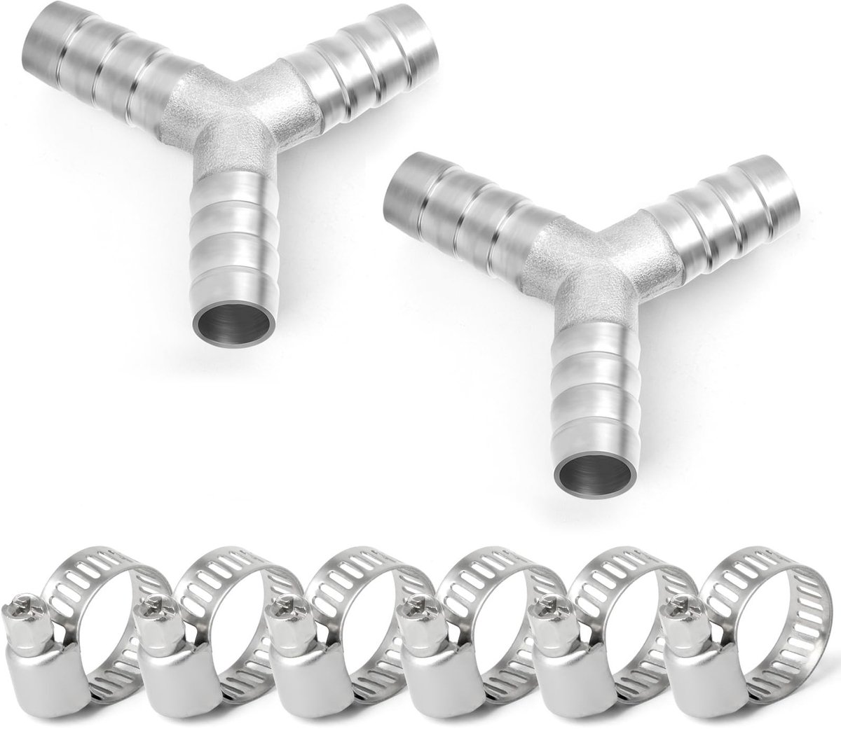 Solidchoice - 2 Stuks 16mm RVS Y-vormige Slangverbinding met 6 Klemmen