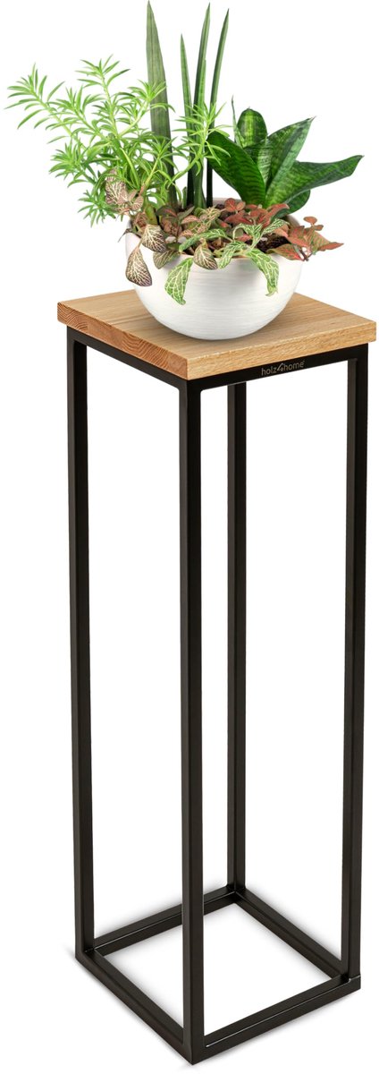 Famanu – Dekostandaard van massief eikenhout, natuurlijk geolied, hoogte 70 cm, decozuil met stalen frame, compleet gemonteerd, een elegante toevoeging aan uw interieur voor het tonen van decoraties